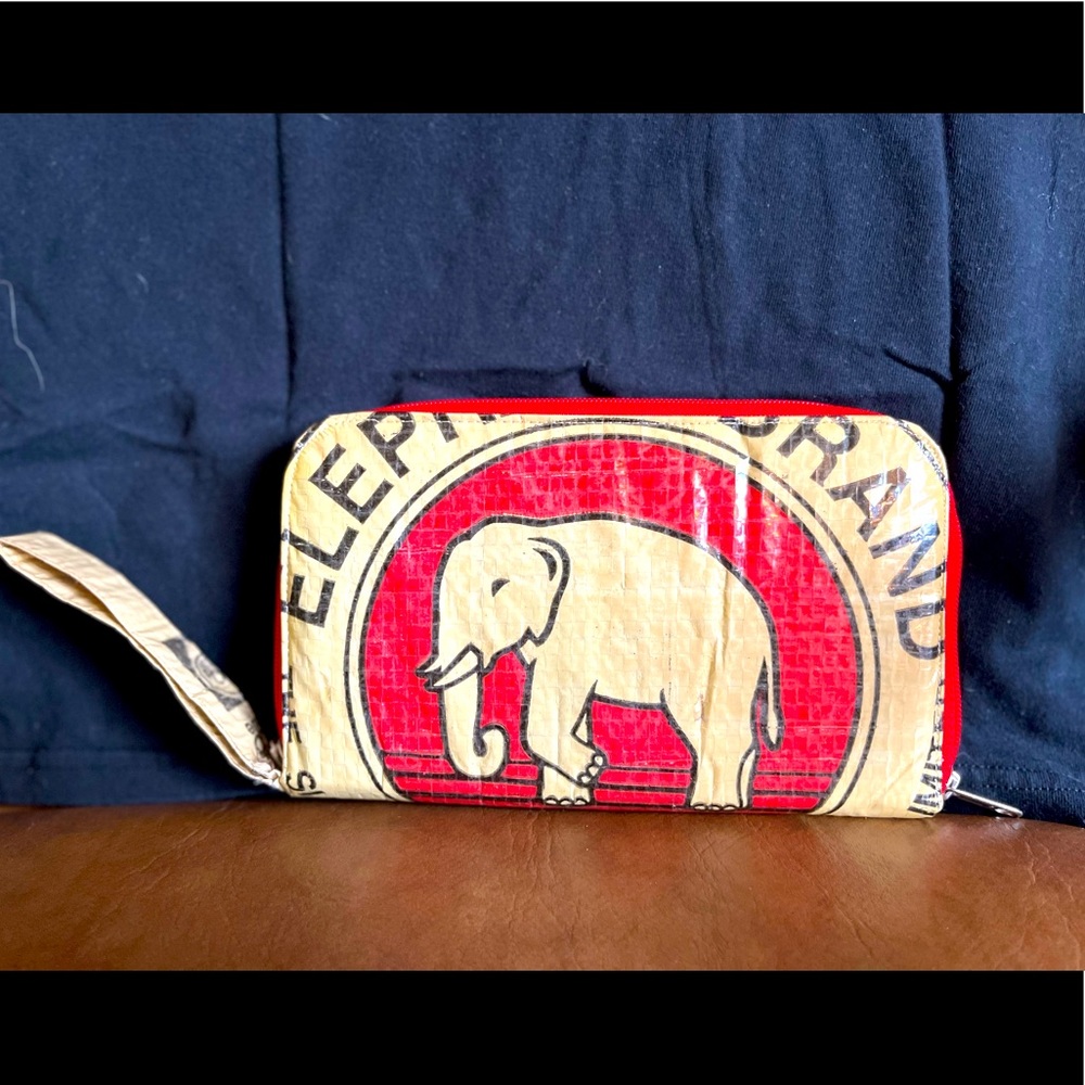 Handmade elephant wallet with wrist strap